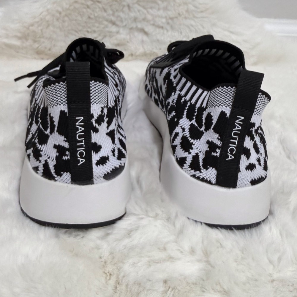 Nautica Leopard Animal Print Sneakers White Black Athletic Shoes, Size 9.5 - Picture 5 of 10